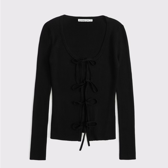 Abercrombie and Fitch Black Ribbed Top with Bow Details size Medium EUC - Picture 1 of 4